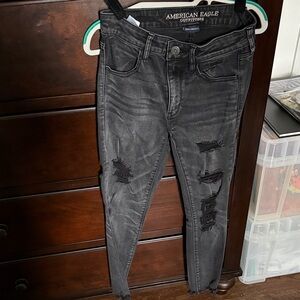 American Eagle Outfitters Charcoal Distressed Skinny Jeans super stretch